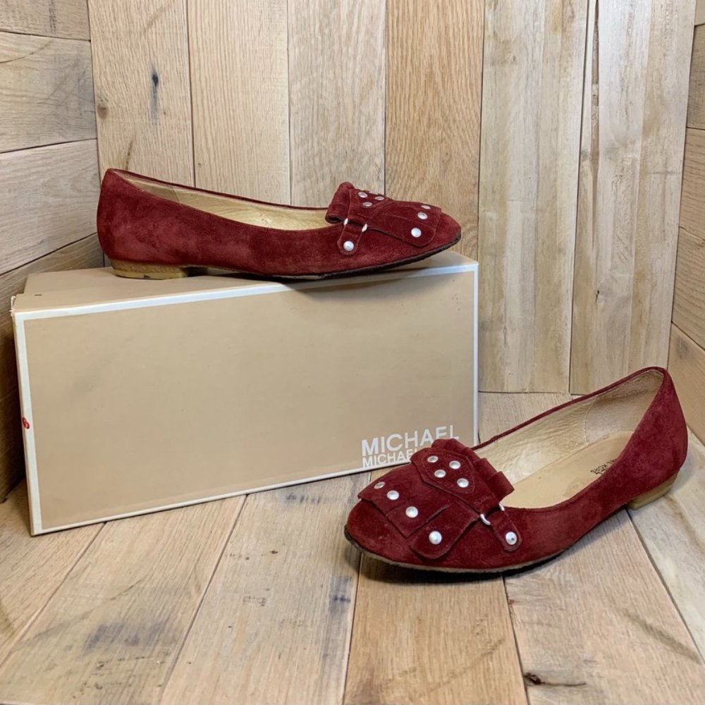 MICHAEL KORS GWEN SUEDE CREPE KIL FRINGE TIE FLATS